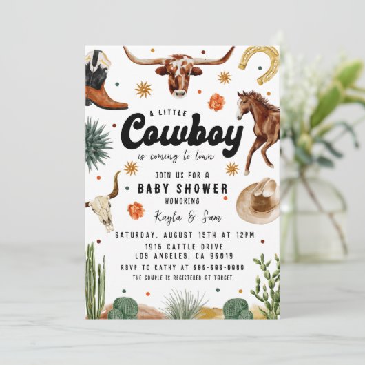 Een klein cowboy Baby shower Kaart (Staand voorkant)