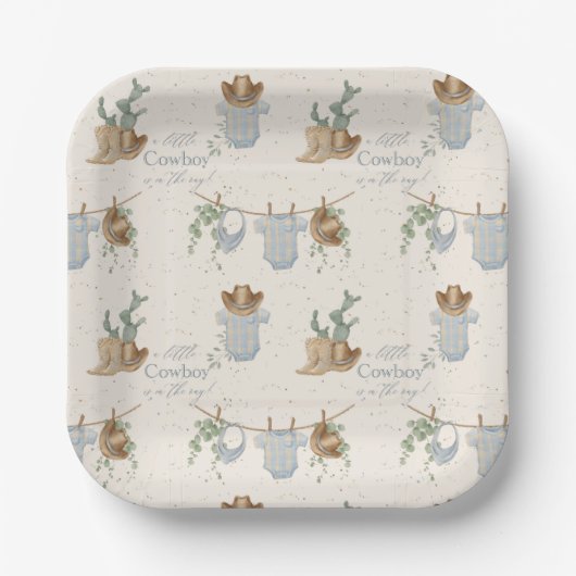 Een klein cowboy Baby shower Papieren Bordje (Voorkant)