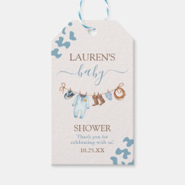 Een klein Cowboy Blue Baby Shower Jongen Cadeautag Cadeaulabel
