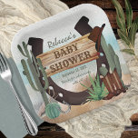 Een klein Cowboy Western Baby shower Papieren Bordje<br><div class="desc">"Een kleine cowboy is onderweg" en we weten dat je zo enthousiast bent! Viel de mam (of ouders) op om in een netelige westerne koe-stijl te zijn met dit 'Baby shower'-ontwerp van de jongen. Hij is voorzien van een waterverf zandbasis met bijbehorende cactussen, een hoefijzer, laarzen en cowboy-pet, samen met...</div>