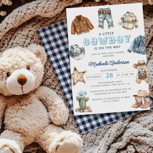 Een Klein Cowboyje Op Weg Aquarel Baby Shower Kaart
