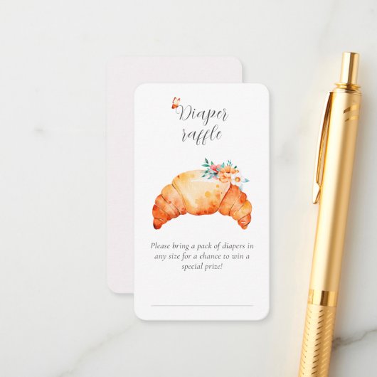 Een klein Croissant Diaper Baby shower Informatiekaartje (Voorkant / Achterkant in situ)