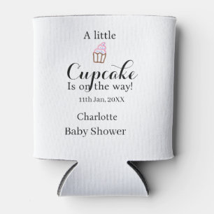 Een klein cupcake is op komst baby shower naam da blikjeskoeler
