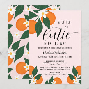 Een klein cutie-botanisch citrusOranje Baby shower Kaart