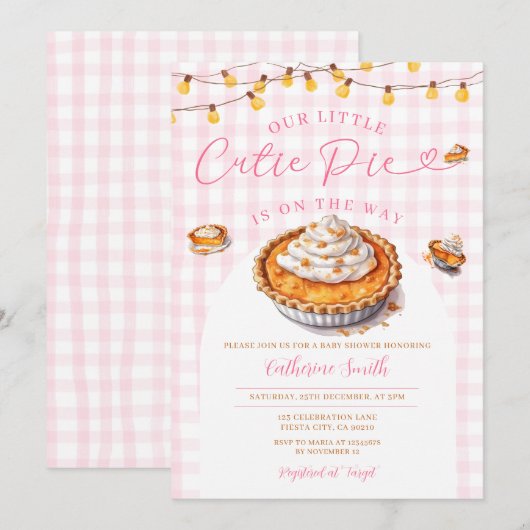 Een klein Cutie Pie komt onderweg Baby Shower Roze Kaart (Voorkant / Achterkant)