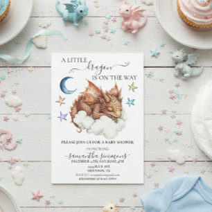 Een Klein Draakje Slaapt op Wolk Baby Shower Kaart
