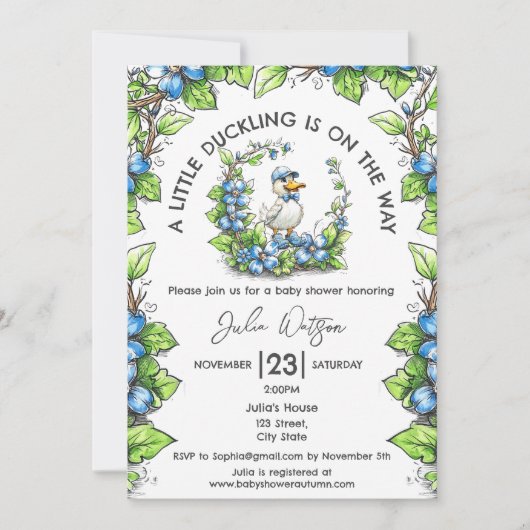 Een klein eendje is onderweg Baby Boy Shower Kaart (Voorkant)