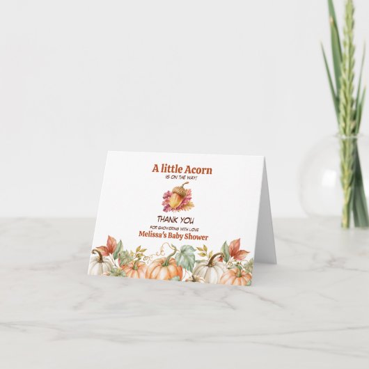 Een Klein Eikel Is Op Weg Fall Baby Shower Bedankkaart (Voorkant)