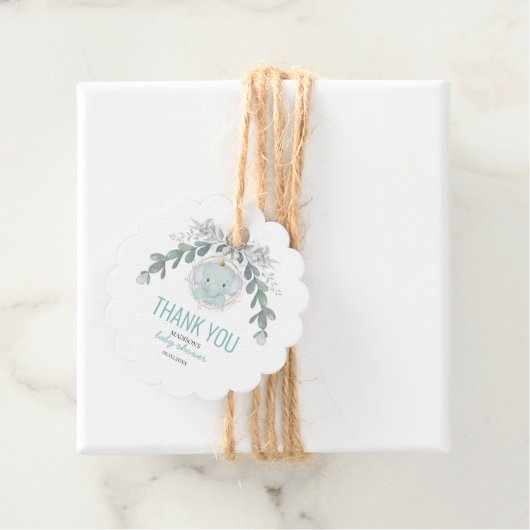 Een klein Elephant Boy Baby shower Bedankjes Labels (In situ)