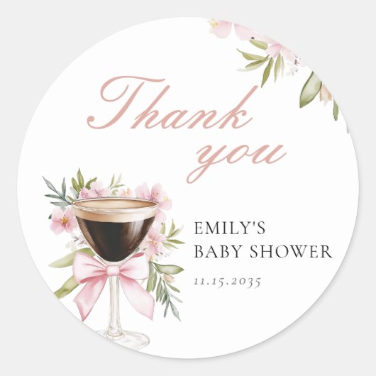 Een klein Espresso Martini Baby shower Ronde Sticker (Voorkant)