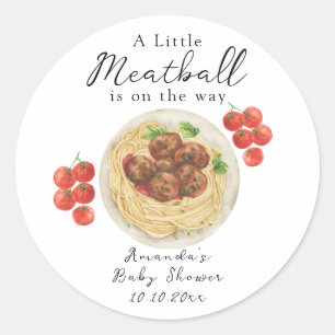 Een klein gehaktballetje is op komst Baby Shower Ronde Sticker