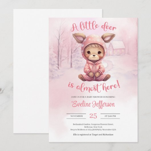 Een klein hertje is bijna hier met roze sweatshirt kaart (Voorkant / Achterkant)