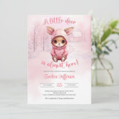 Een klein hertje is hier bijna roze winter kaart (Staand voorkant)