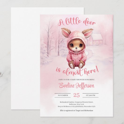 Een klein hertje is hier bijna roze winter kaart (Voorkant / Achterkant)