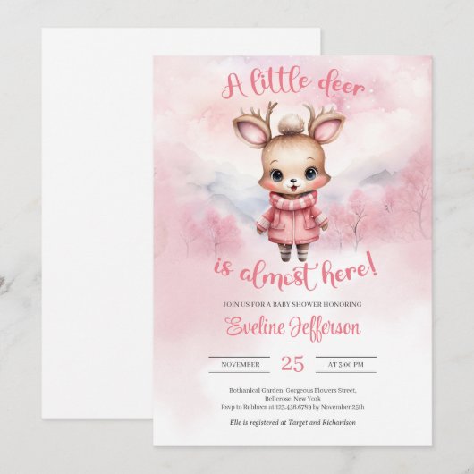 Een klein hertje is hier bijna roze winter kaart (Voorkant / Achterkant)