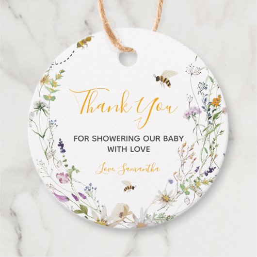 Een klein Honey Bee Wildflower Baby shower Bedankjes Labels (Voorkant)