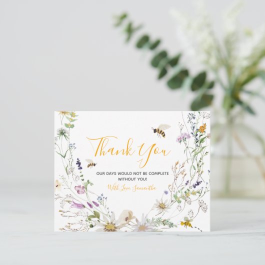 Een klein Honey Bee Wildflower Baby shower Bedankkaart (Staand voorkant)