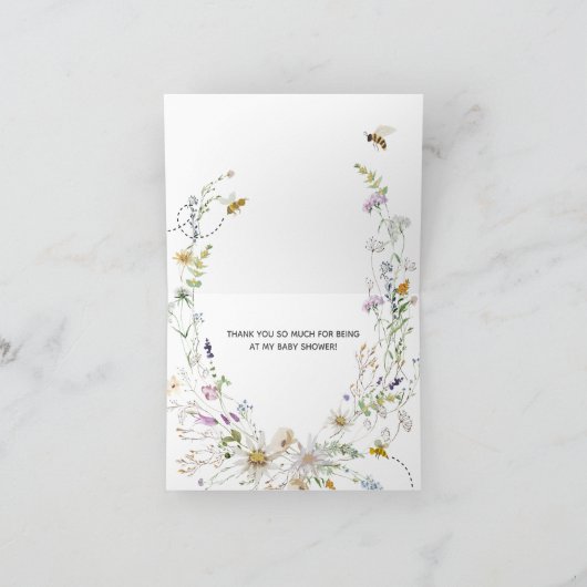 Een klein Honey Bee Wildflower Baby shower gevouwe Bedankkaart (Binnen)