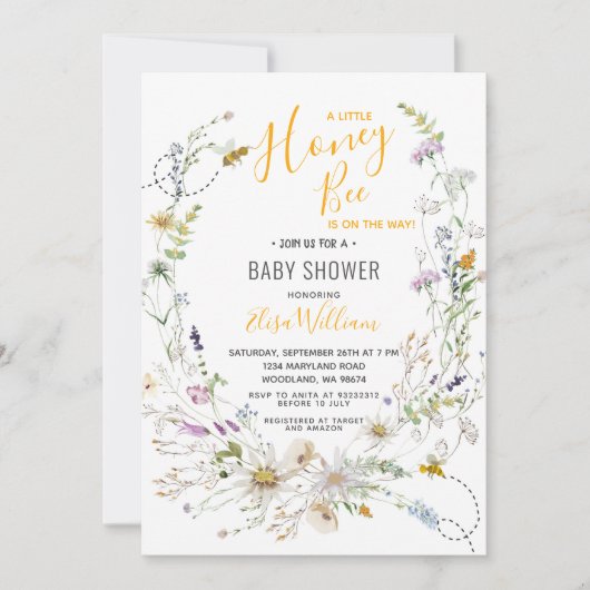 Een klein Honey Bee Wildflower Baby shower Kaart (Voorkant)