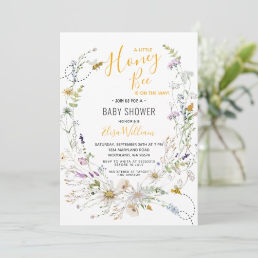Een klein Honey Bee Wildflower Baby shower Kaart (Staand voorkant)