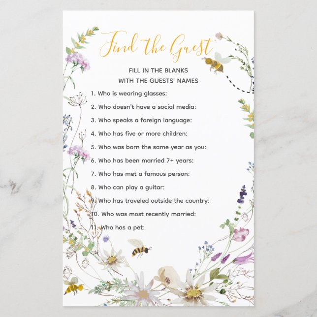 Een klein honingbij Baby shower vind de gast (Voorkant)