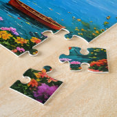 Een klein huis op de achtergrond van een bergmeer legpuzzel (Zijkant)