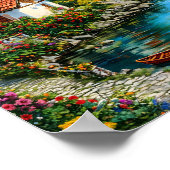 Een klein huis op de achtergrond van een bergmeer poster (Hoek)