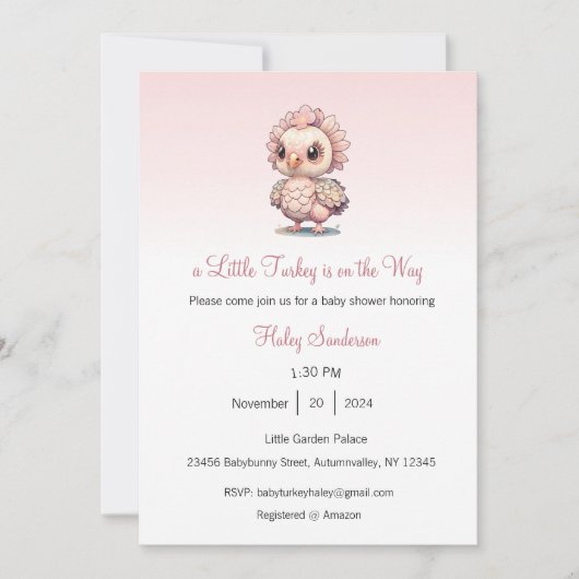 Een klein kalkoentje is op weg Uitnodiging, Bedank Kaart (Voorkant)