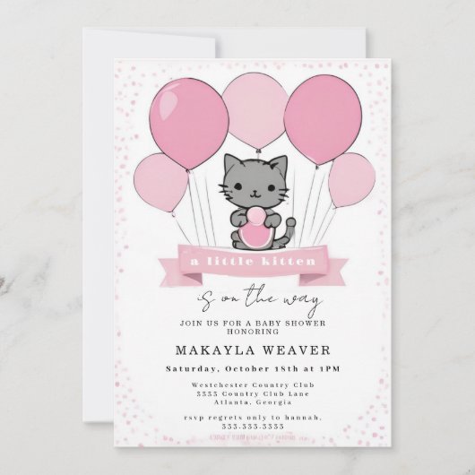 een klein katje Kitty babyshower uitnodiging (Voorkant)