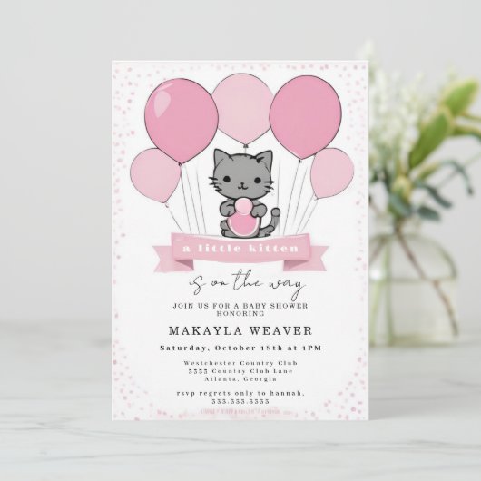 een klein katje Kitty babyshower uitnodiging (Staand voorkant)