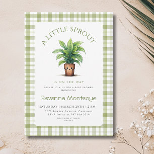 Een klein kiemplantje groene gingham baby shower kaart