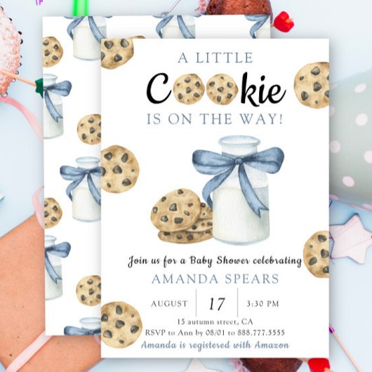 Een klein koekje is onderweg naar het Baby shower Kaart