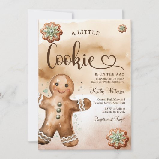 Een klein koekje peperkoek Waterverf Baby shower Kaart (Voorkant)