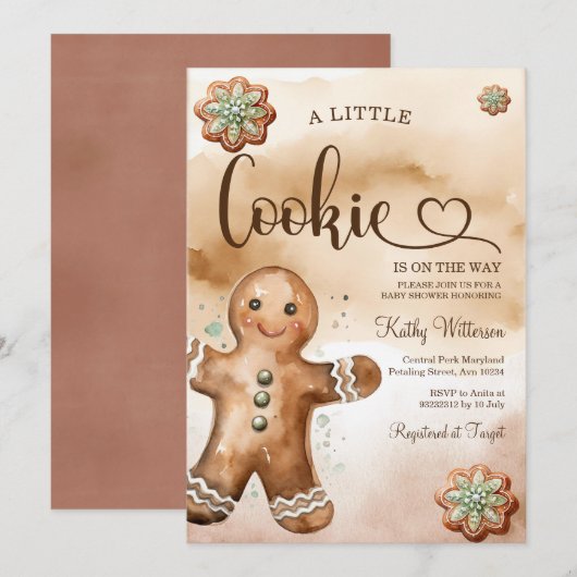 Een klein koekje peperkoek Waterverf Baby shower Kaart (Voorkant / Achterkant)