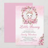 Een klein konijn cute bloem roze baby shower meisj kaart (Voorkant / Achterkant)