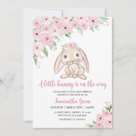 Een klein konijntje is onderweg naar het Baby show Kaart