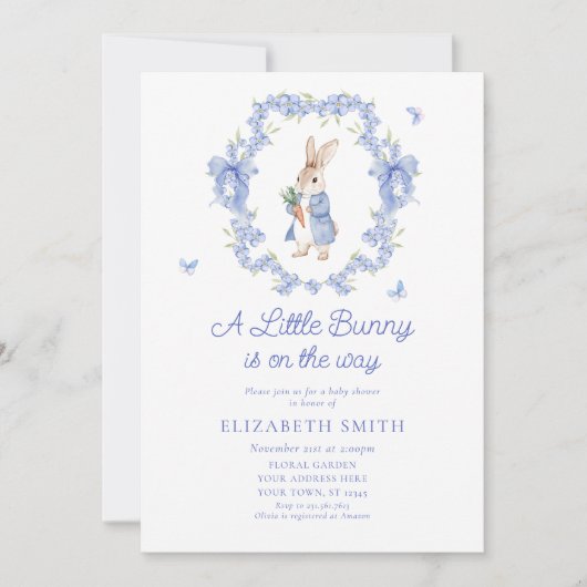 Een klein konijntje is op weg naar het Baby shower Kaart (Voorkant)