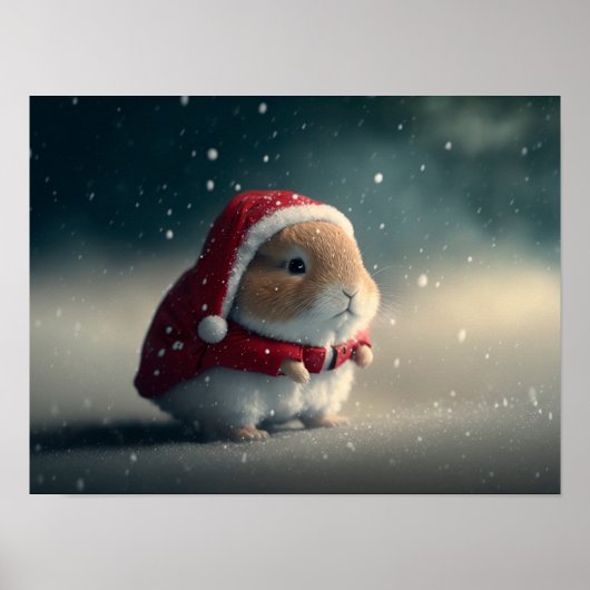 Een klein konijntje met een pet voor de kerstman poster (Voorkant)