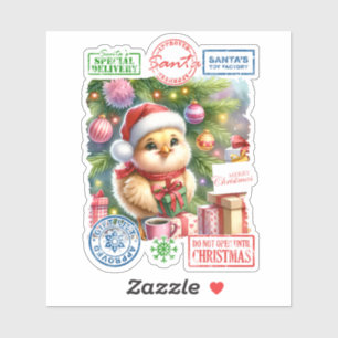 Een klein kuiken is klaar voor kerst sticker