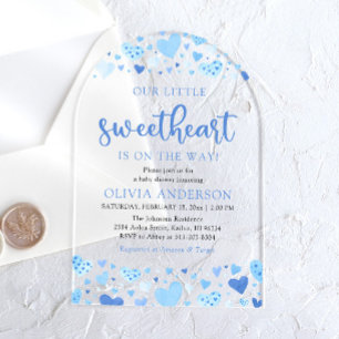 Een Klein Liefje Blauwe Valentijns Baby Shower Acryl Uitnodigingen
