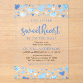 Een klein liefje Blue Valentijn Baby shower Acryl Uitnodigingen (Voorkant)