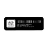 Een klein Man is onderweg Boy Baby shower adres Etiket (Voorkant)