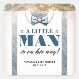 Een klein Man is op weg naar het Baby shower Vierkante Sticker