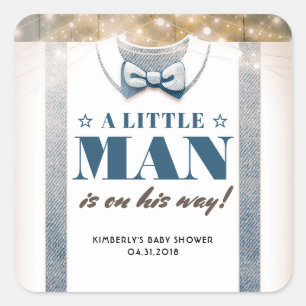 Een klein Man is op weg naar het Baby shower Vierkante Sticker