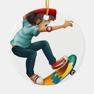 Een klein man skateboarden keramisch ornament