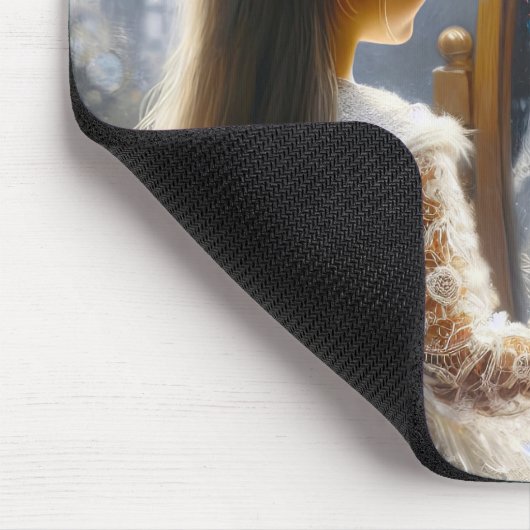 Een klein meisje dat in een spiegel naar een bruid muismat (Hoek)