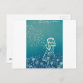 Een klein meisje dat op een dandelion blaast briefkaart (Voorkant / Achterkant)