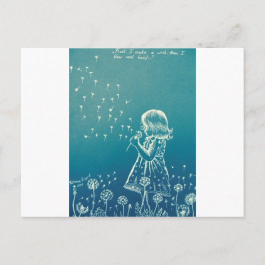 Een klein meisje dat op een dandelion blaast briefkaart (Voorkant)