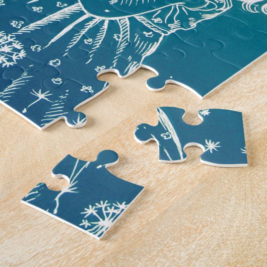 Een klein meisje dat op een dandelion blaast legpuzzel (Zijkant)