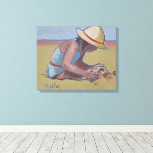 Een klein meisje dat zand speelt canvas afdruk (Insitu (Houten vloer))